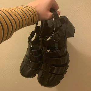 Size 9 American Apparel Black Jelly Heel Sandals